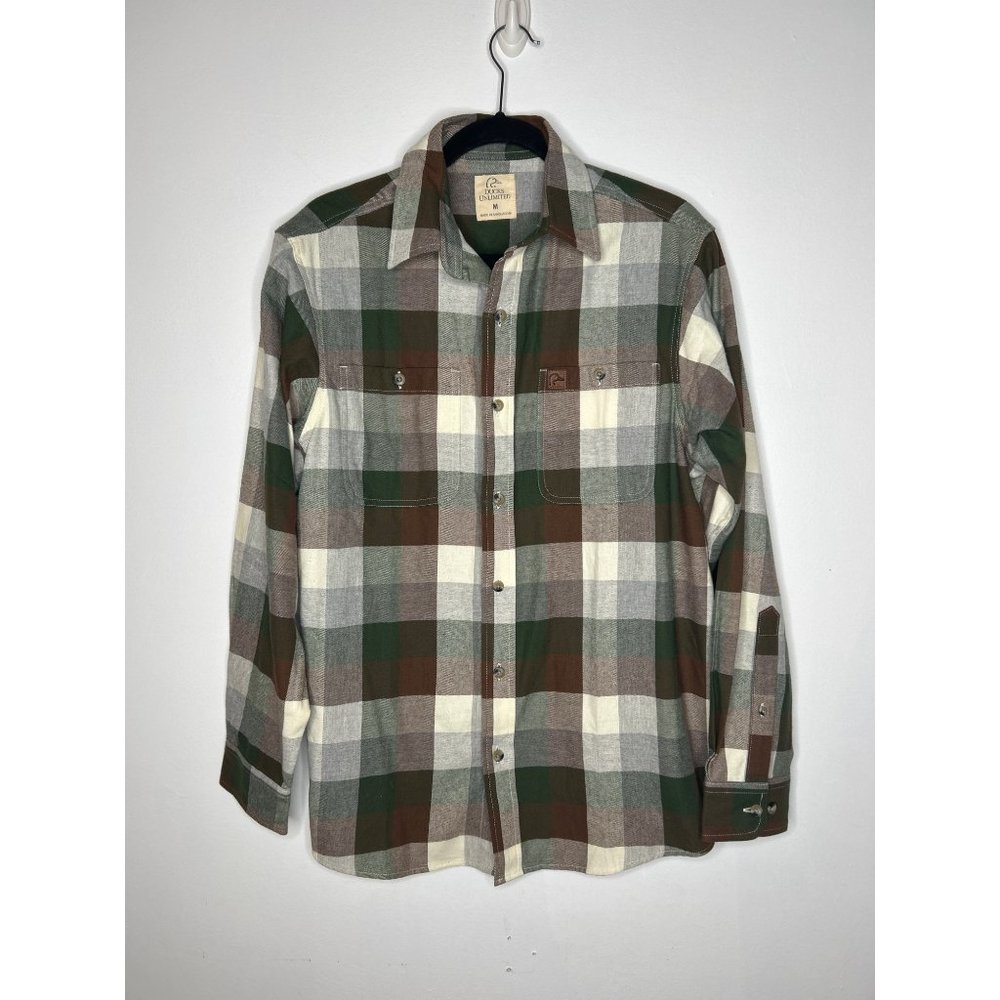 Ducks Unlimited Flannel Brown White and Green Size Medium
